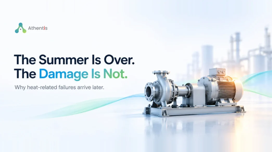 Centrifugal pump and electric motor in an industrial plant, with the headline The Summer Is Over. The Damage Is Not.